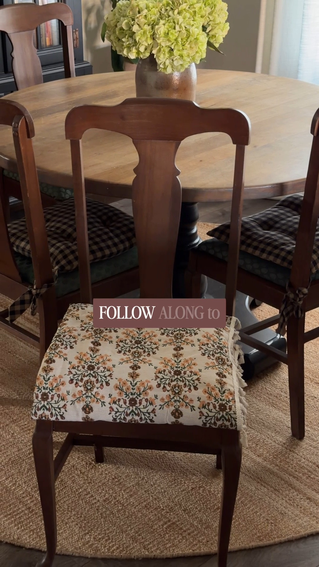 Found the prettiest warm-toned curtain to recover my $2.50 vintage thrifted chairs. Such an affordable way to find a print I love without spending a ton on upholstery fabric. Linking the curtain here!
