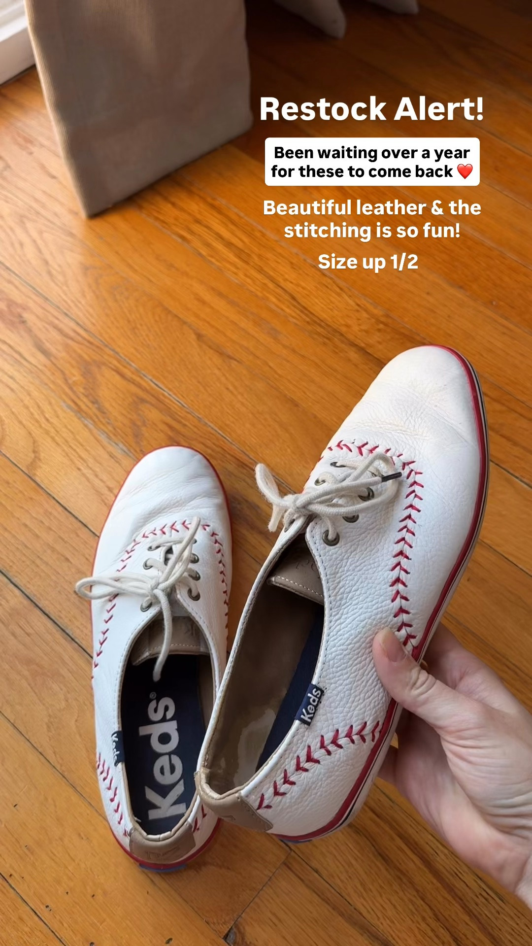 Keds leather baseball stitch shoes are back in stock! Size up 1/2
Gorgeous quality and stitching, runs a bit narrow so definitely size up if in between sizes

#LTKootd #LTKSaleAlert #LTKdayinmylife
