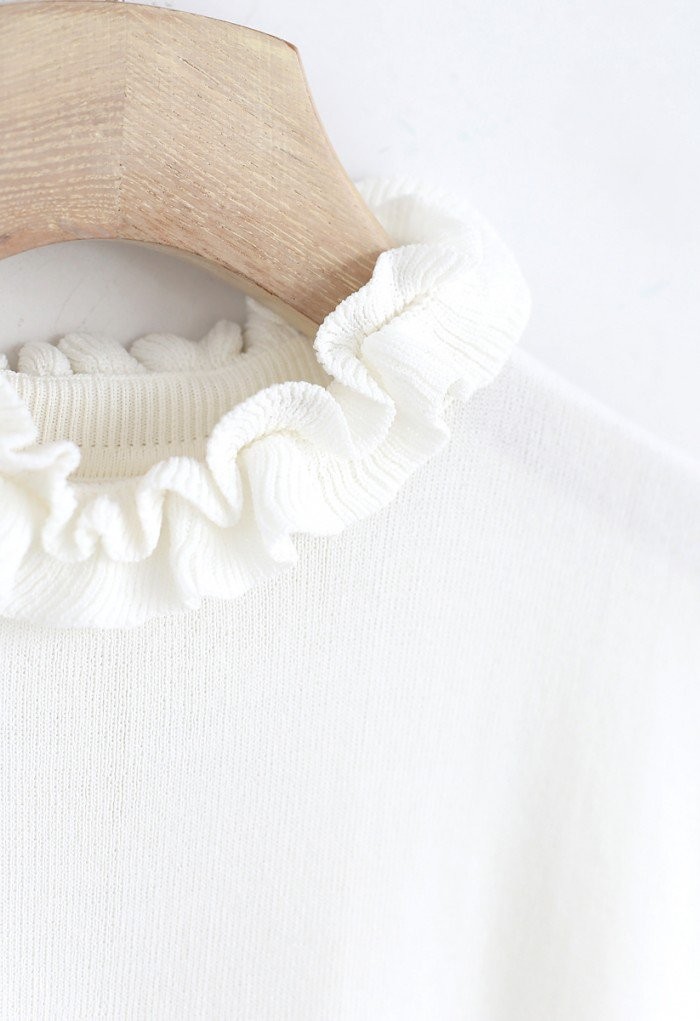 Ruffle My Heart Sleeveless Knit Top in White | Chicwish