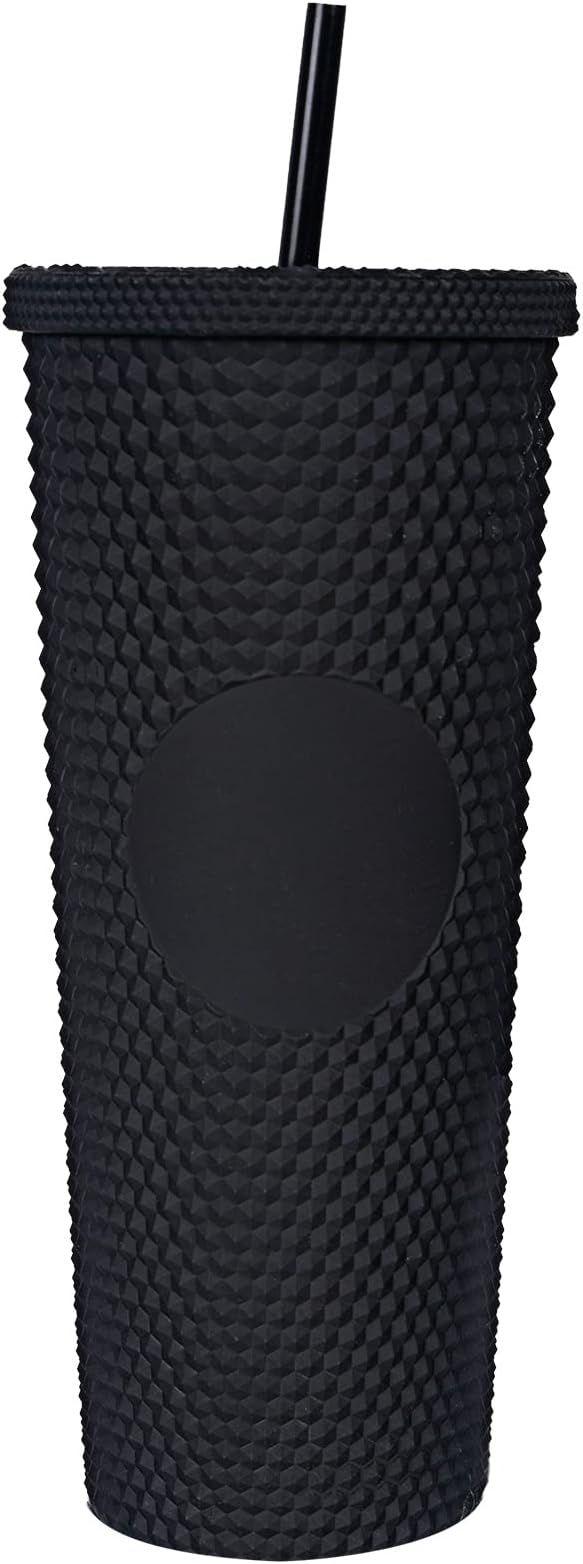 24oz Studded Matte Black Diamond Tumbler Cup, with Straw and Leak Proof Lid , Reusable Iced Coffe... | Amazon (US)
