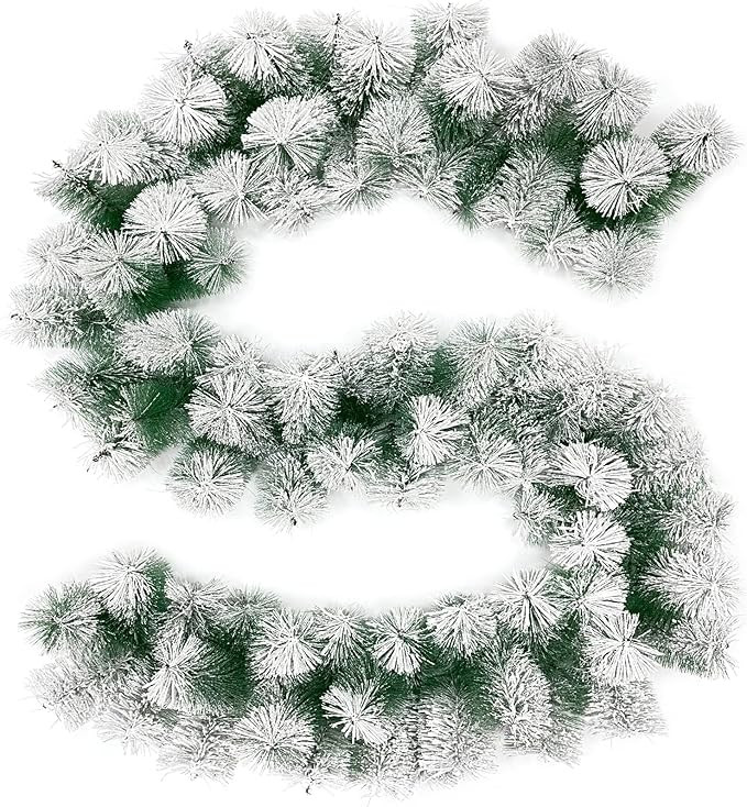 TURNMEON 9 Ft by 10 Inch Snow Flocked Christmas Garland Decoration, 90 Snowy Bristle Pine Artific... | Amazon (US)