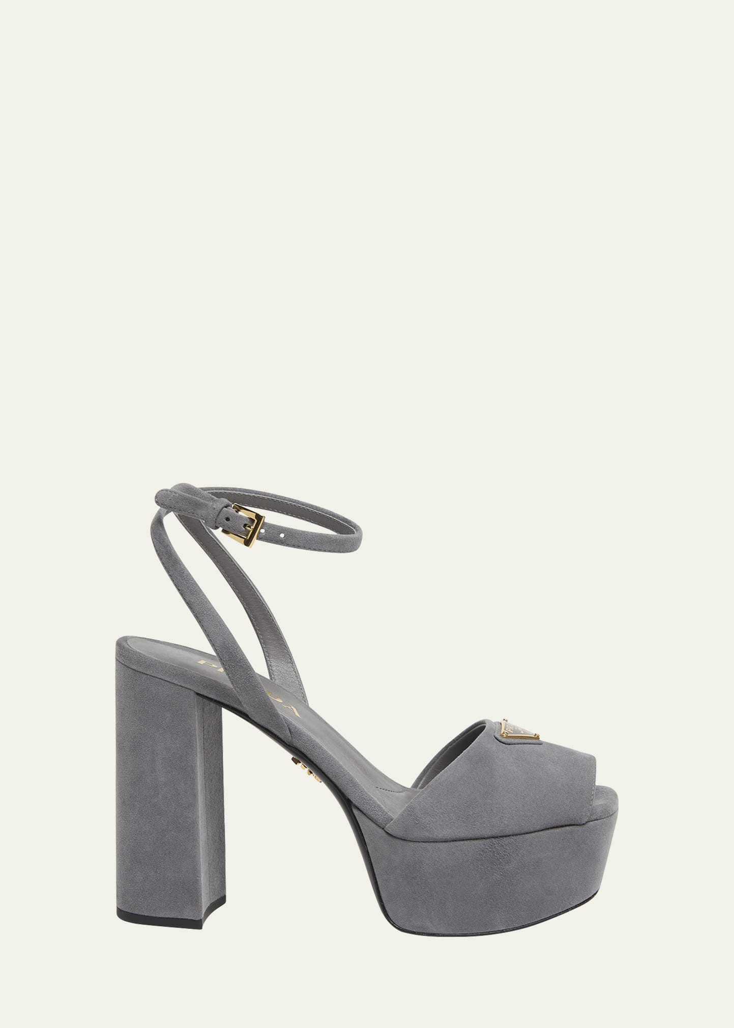 Prada Triangle Logo Suede Ankle-Strap Platform Sandals | Bergdorf Goodman