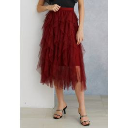 Dots Full Ruffled Tulle Skirt in Red | Chicwish