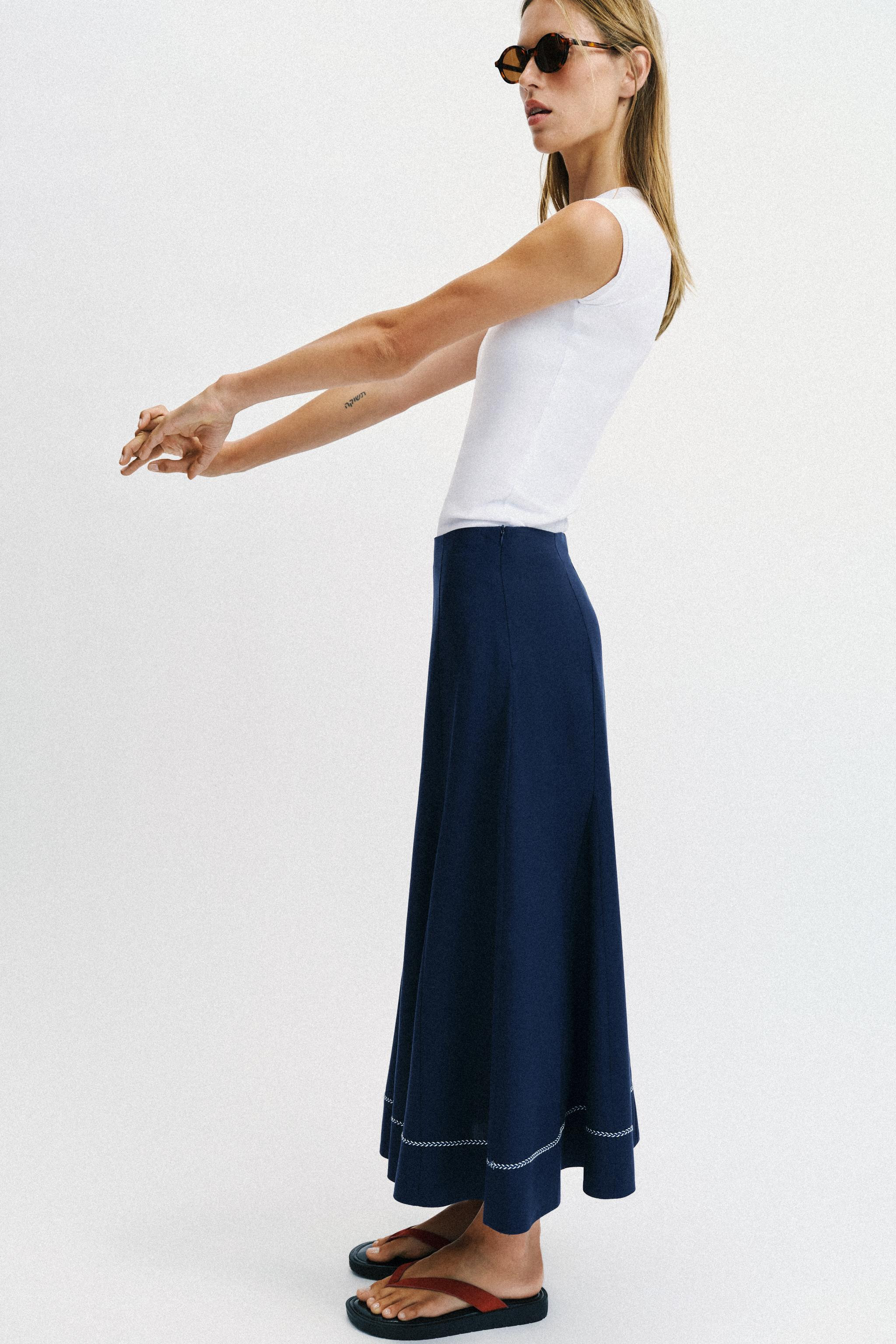 EMBROIDERED A-LINE MIDI SKIRT | Zara US