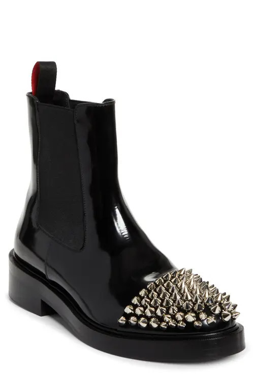 Christian Louboutin Battersea Spiked Cap Toe Chelsea Boot in Black at Nordstrom, Size 9.5Us | Nordstrom