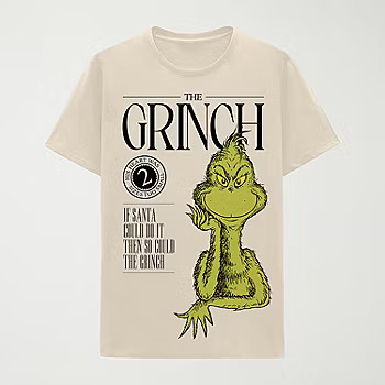 new!Mens Crew Neck Short Sleeve Regular Fit Grinch Graphic T-Shirt | JCPenney