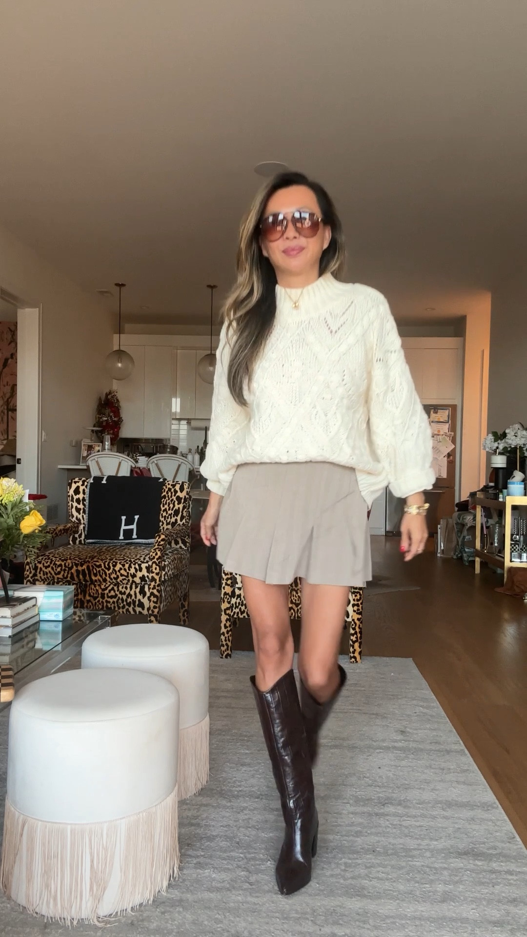 Amazon Pom Pom cable sweaters, pleated skirt, skort, brown boots. Size small in fit  

#LTKStyleTip #LTKFindsUnder100