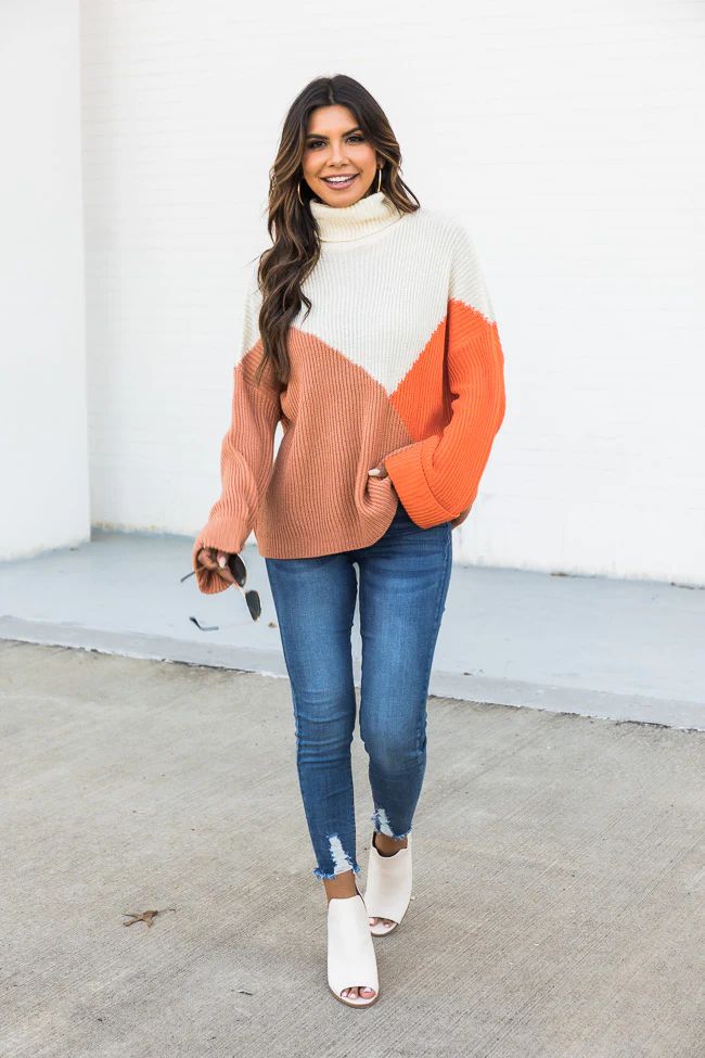 Far Away Sunsets Orange Colorblock Turtleneck Sweater | The Pink Lily Boutique