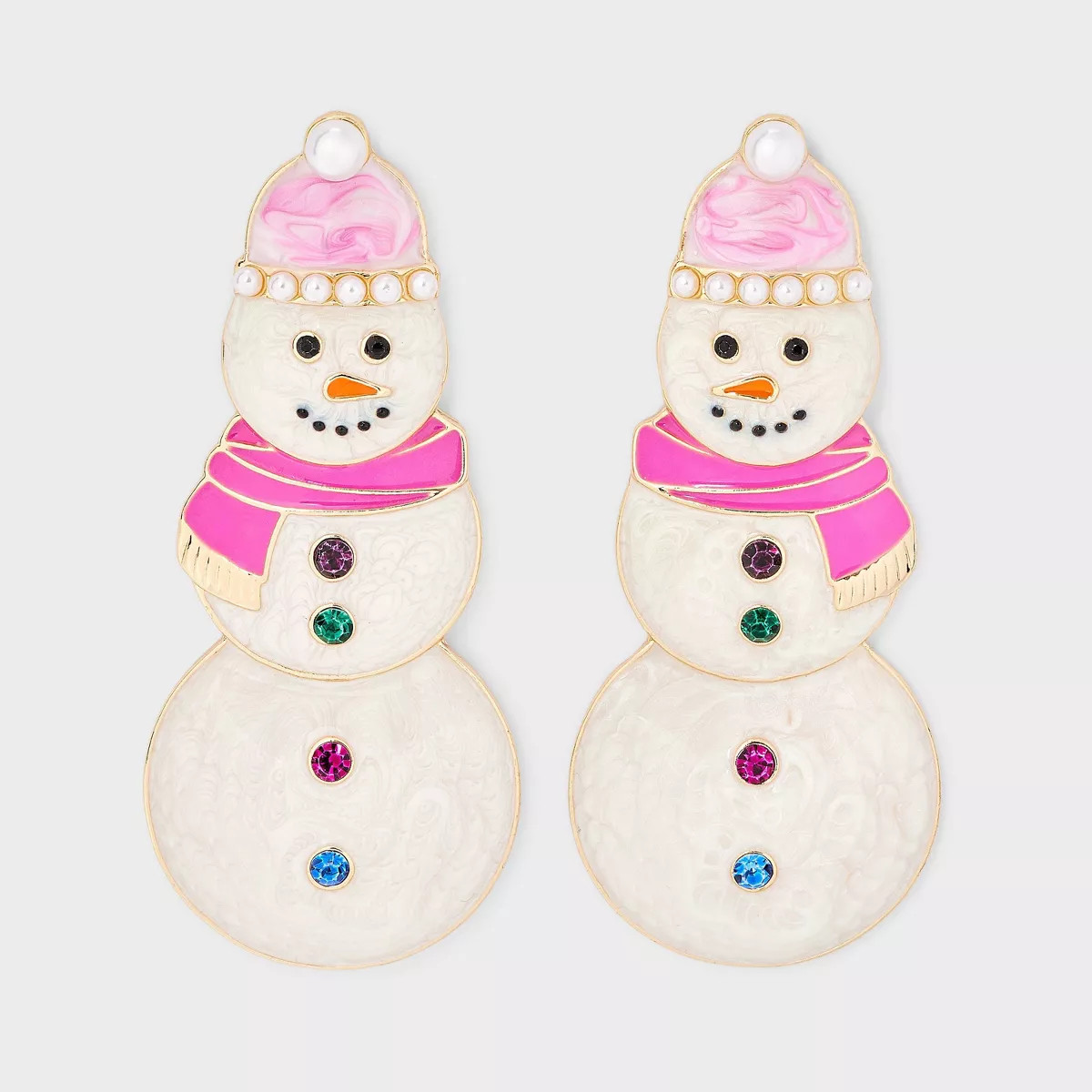 Holiday Snowman Post Drop Earrings - White/Pink | Target