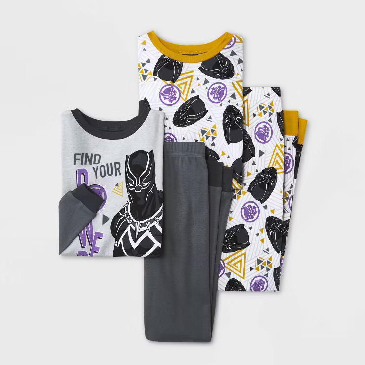 Boys' Marvel Black Panther 4pc Snug Fit Pajama Set - Gray | Target