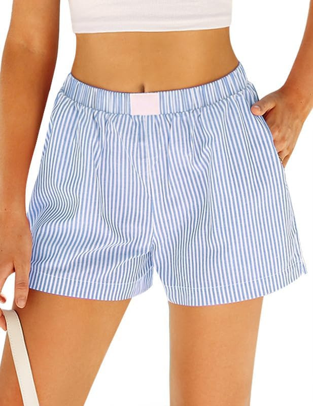 Marvmys Womens Boxer Shorts Cotton Plaid Gingham Shorts Summer Elastic Waist Pajama Buttoms with ... | Amazon (US)