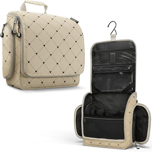 VENTURE 4TH Hanging Travel Toiletry Bag for Women & Men - Travel Organizer with Expandable Compartments & Removable Clear Pouch for Toiletries (Beige Diamonds) | Amazon (US)