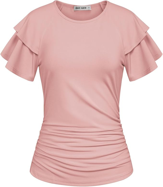 GRACE KARIN Summer Tops for Women Dressy Casual, Ruffle Short Sleeve Work Shirt, 2026 Spring Tren... | Amazon (US)