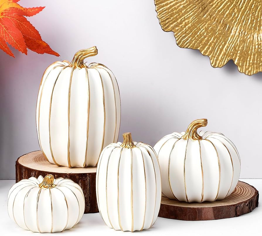 Yalikop 4 Pcs Fall Pumpkin Decor Pumpkins for Decorating Harvest Fake Resin Pumpkin Figurines Tab... | Amazon (US)