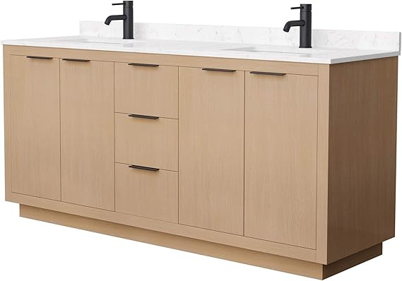 Maroni 72 Inch Double Bathroom Vanity in Light Straw, Light-Vein Carrara Cultured Marble Countert... | Amazon (US)