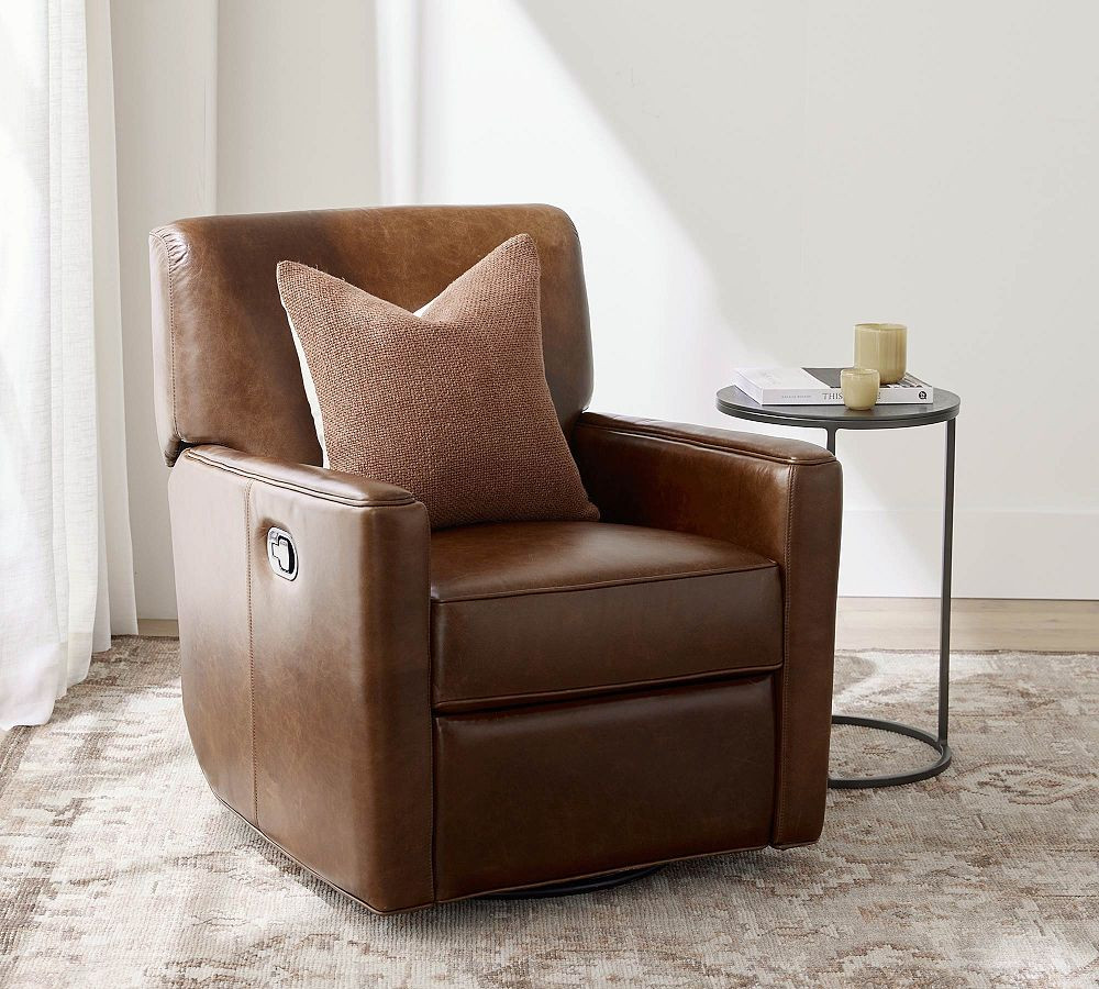 Irving Square Arm Leather Swivel Recliner | Pottery Barn (US)