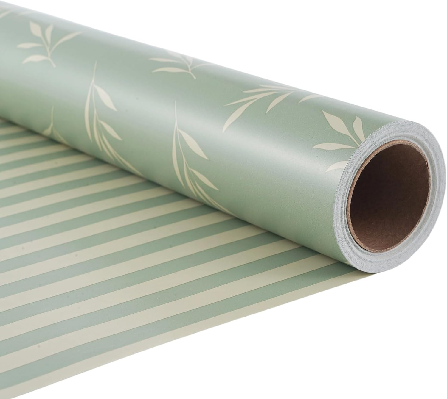 ZINTBIAL Reversible Gift Wrapping Paper Roll - Light Green Background with Beige Leaves - Green S... | Amazon (US)