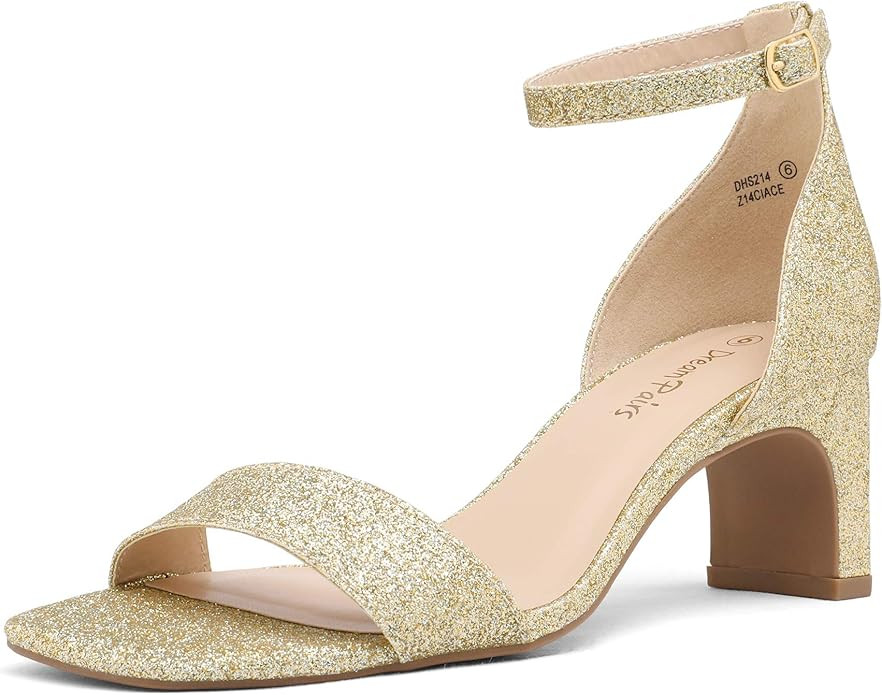 DREAM PAIRS Women's Square Toe Low Block Chunky Heels Open Toe Ankle Strap Dress Pump Shoes | Amazon (US)