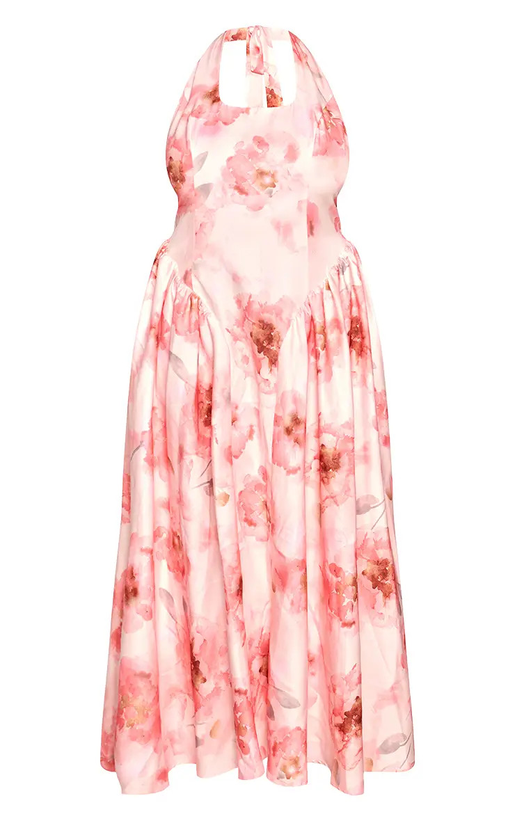 Pink Floral Print Square Neck Puff Maxi Dress | PrettyLittleThing USA | PrettyLittleThing US