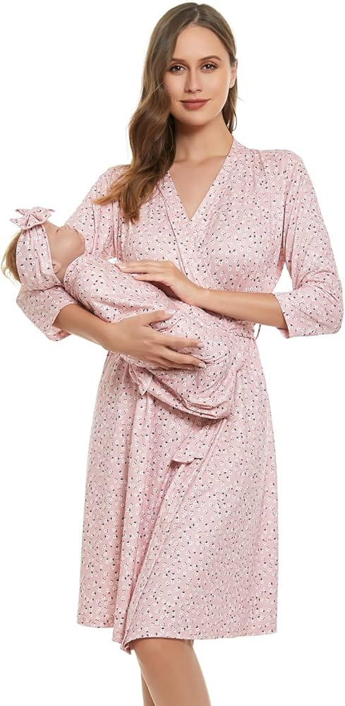 Mommy Robe for Maternity and Baby Swaddle Blanket,Matching Mommy Labor Delivery Robe and Receivin... | Amazon (US)