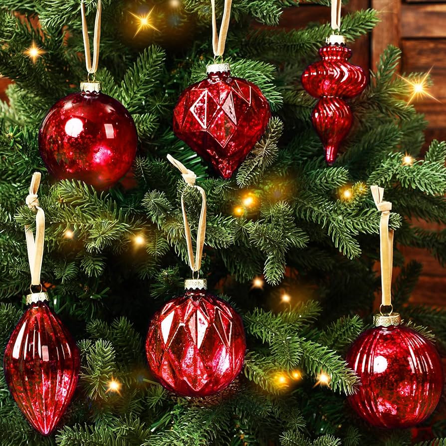 Civaner Set of 6 Red Mercury Glass Christmas Ornaments Large Hanging Mercury Glass Balls Finials ... | Amazon (US)