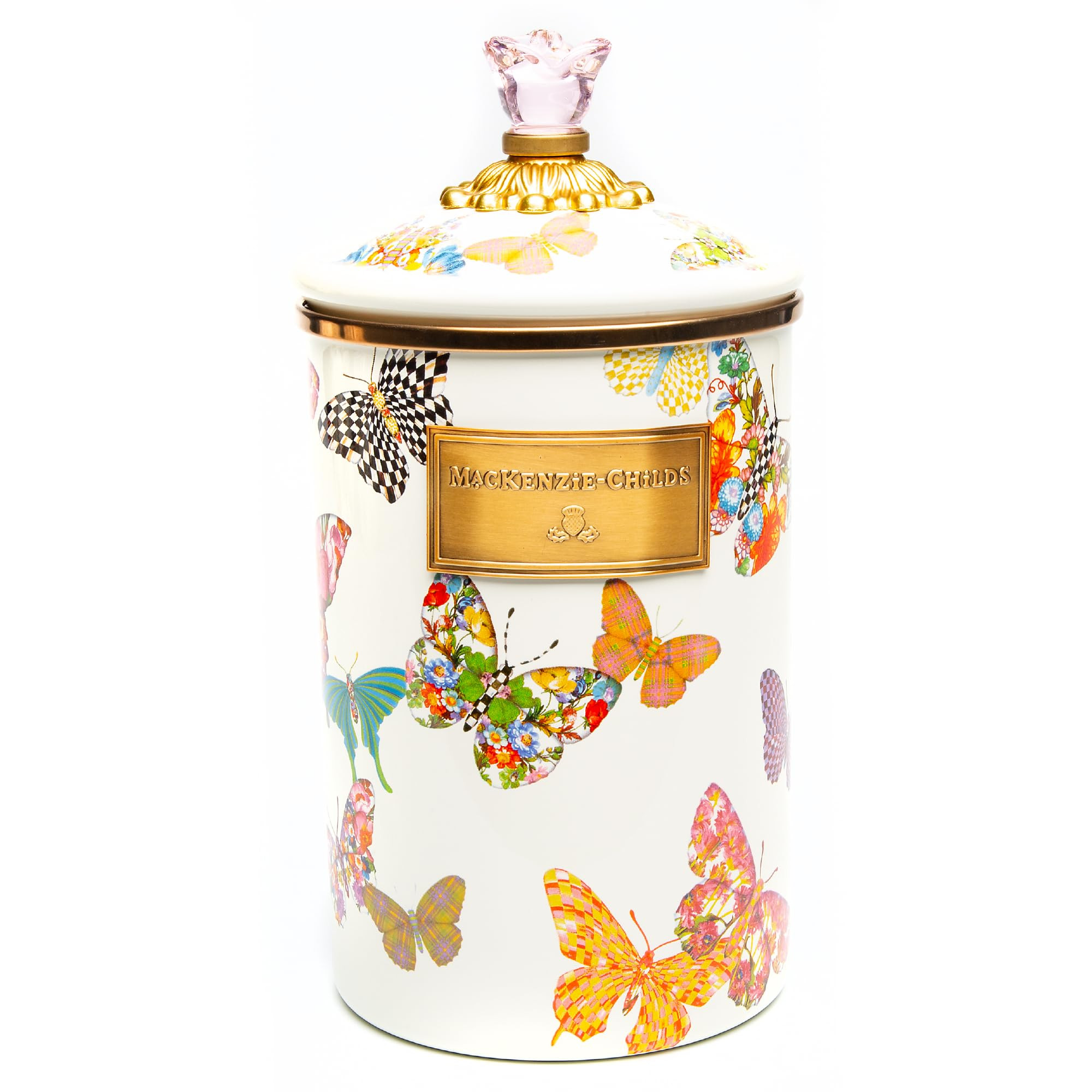MACKENZIE-CHILDS Butterfly Garden Enamel Canister, Pretty Kitchen Storage Container with Lid, Lar... | Amazon (US)