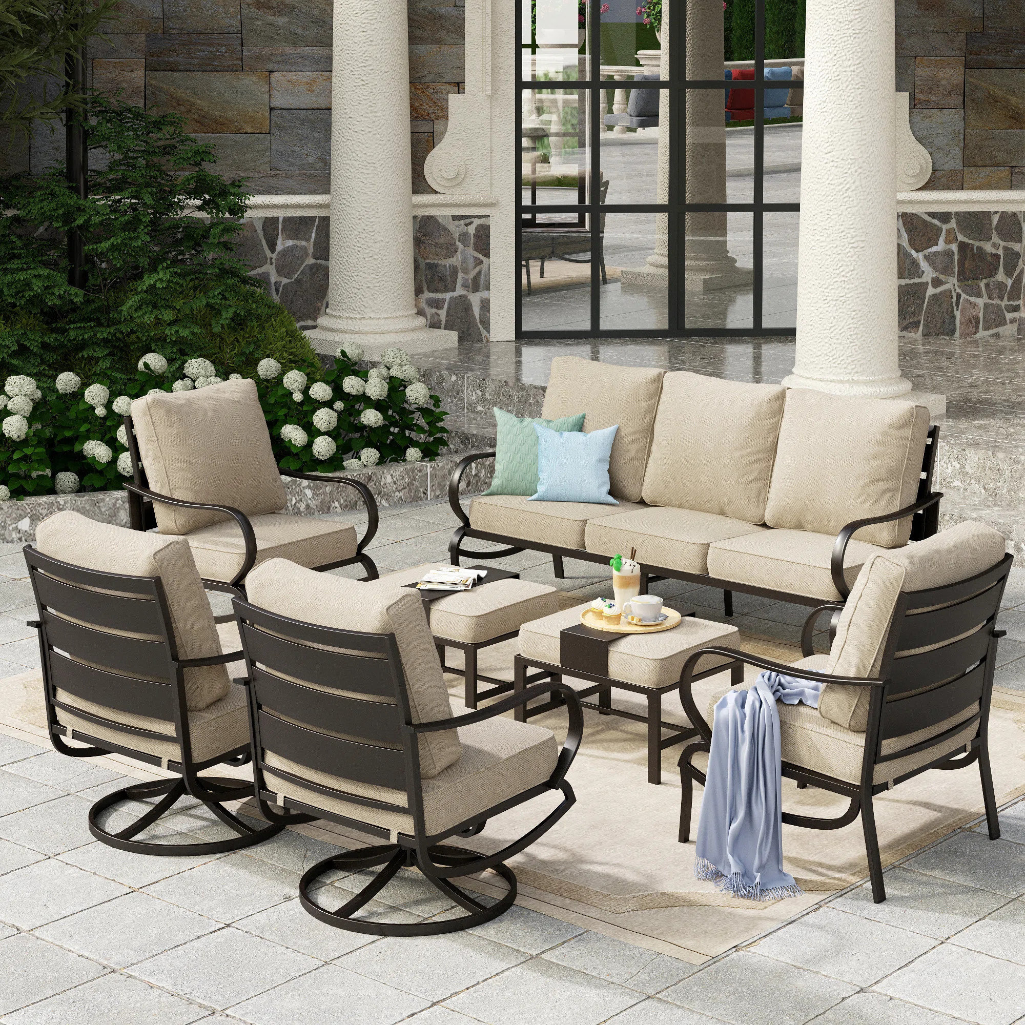 Tapasi 9 - Person Patio Conversation Set with Swivel Lounge Chairs & Optional Firepit Table | Wayfair North America