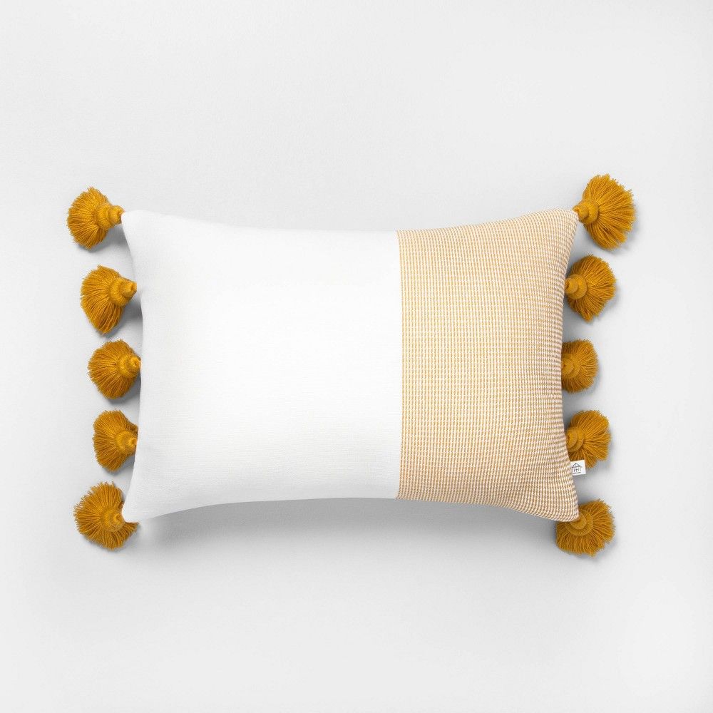 14"" x 20"" Textured Colorblock Lumbar Pillow Yellow / Sour Cream - Hearth & Hand with Magnolia | Target