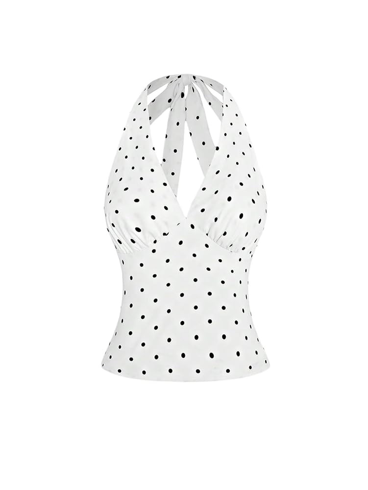 SOLY HUX Women's Polka Dots Deep V Neck Tie Backless Halter Tank Top Vintage Aesthetic Clothes | Amazon (US)