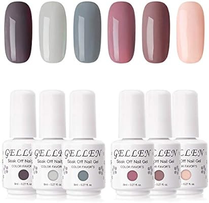 Gellen Gel Nail Polish Set - Nude Grays 6 Colors, Popular Nail Art Colors UV LED Soak Off Nail Ge... | Amazon (US)