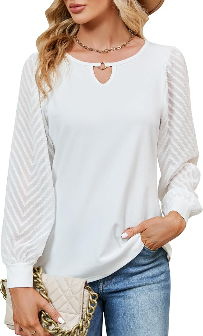 Blooming Jelly Womens Business Dressy Casual Top Long Sleeve Work Shirt Keyhole Cute Blouse 2023 | Amazon (US)