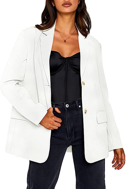 ANRABESS Women Casual Blazers Jacket Long Sleeves Buttons Open Front Lapel Work Office Blazer wit... | Amazon (US)