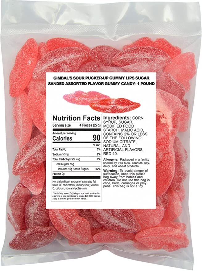Amazon.com : Gimbal's Sour Pucker-up Gummy Lips (1 Lb - 68 Pcs) : Gummy Candy : Grocery & Gourmet... | Amazon (US)