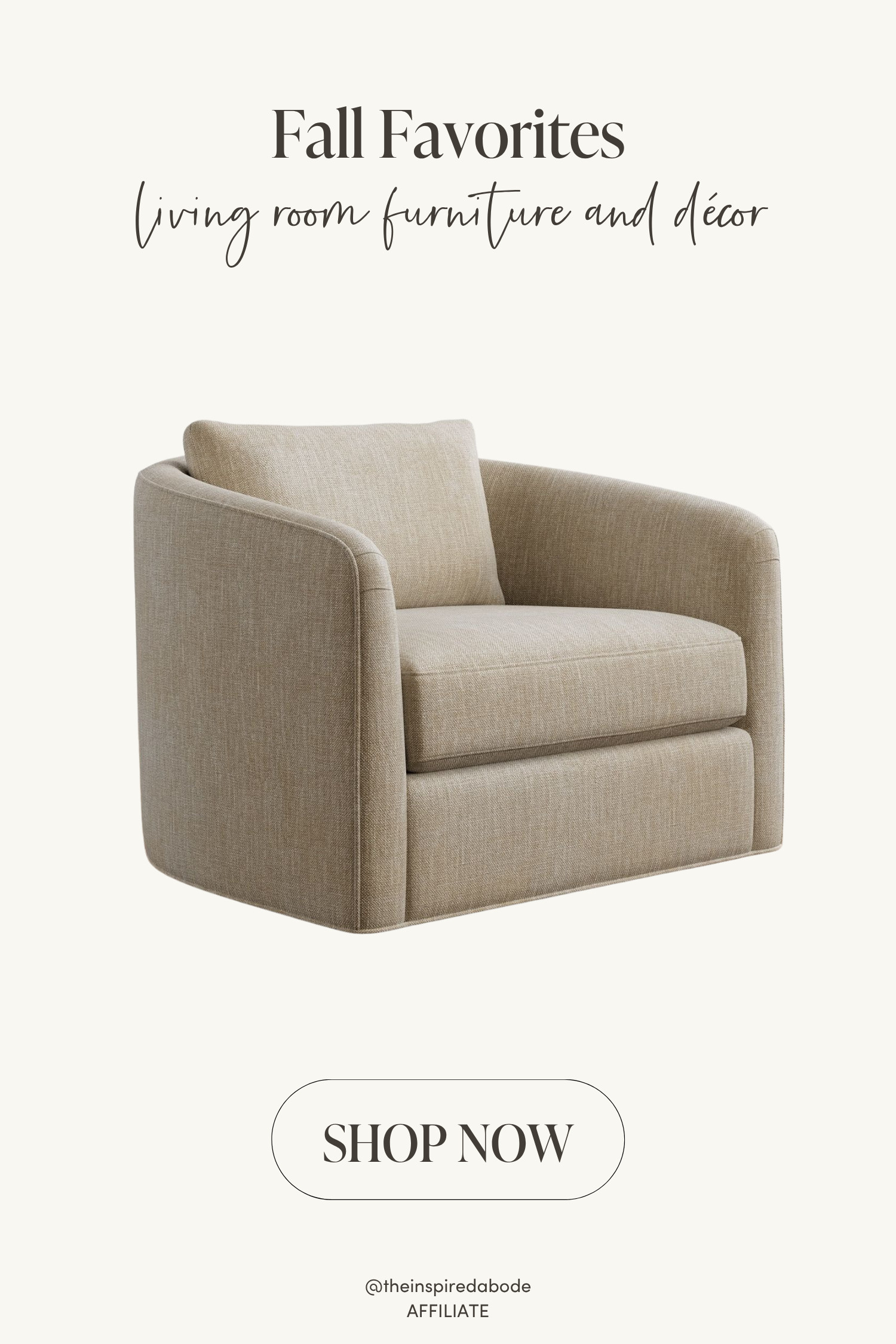 This swivel chair is both chic and cozy. The kind you’ll want to curl up in all season & read your favorite fall-inspired book! 

 #LTKSeasonal #LTKHome
