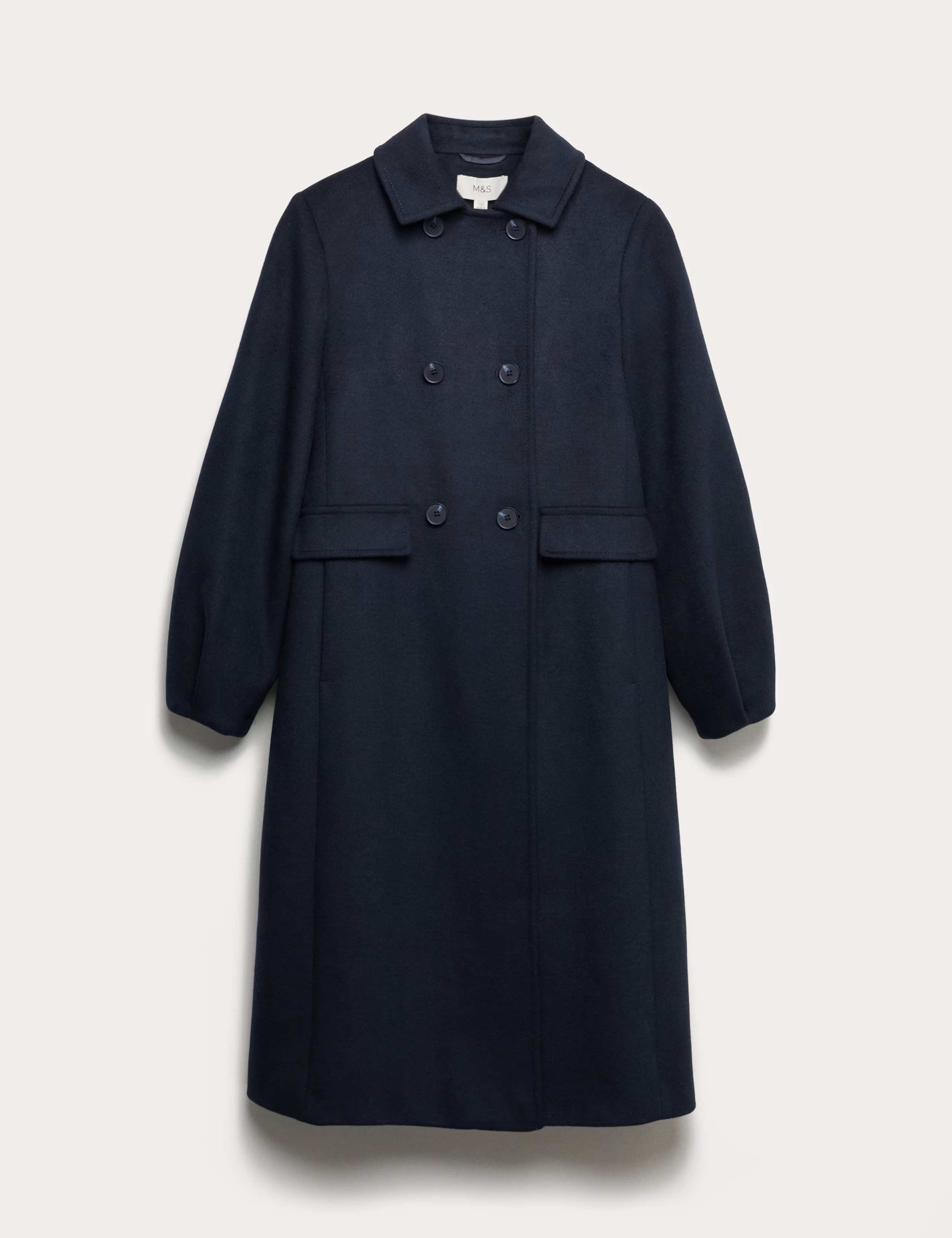 Wool Blend Volume Sleeve Double Breasted Midi Coat | M&S | M&S | Marks & Spencer (UK)