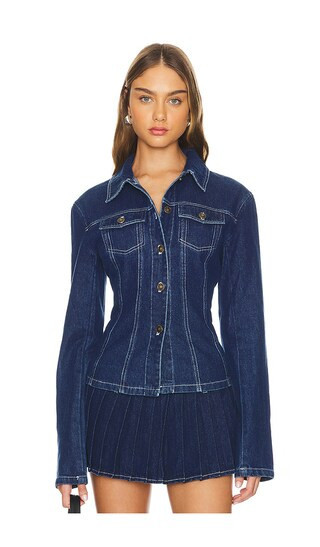 LIONESS Rider Denim Jacket in Denim-Dark. - size L | Revolve Clothing (Global)