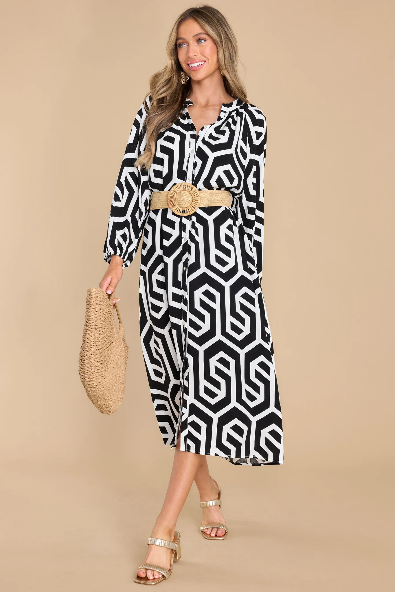 Good Point Black Print Midi Dress | Red Dress 