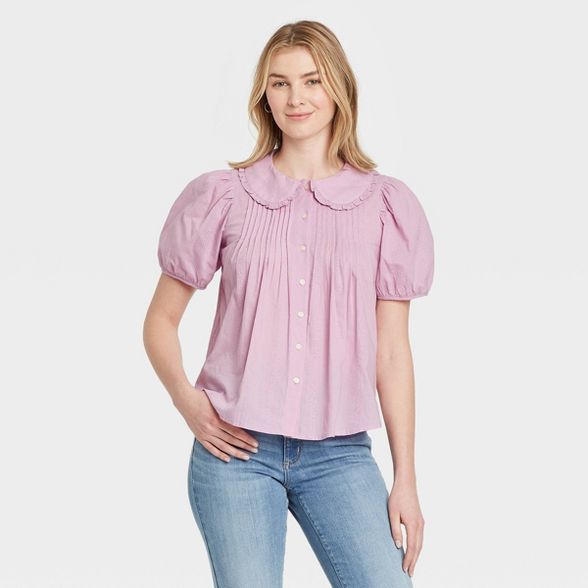 Women's Striped Puff Short Sleeve Button-Down Shirt - Universal Thread™ | Target
