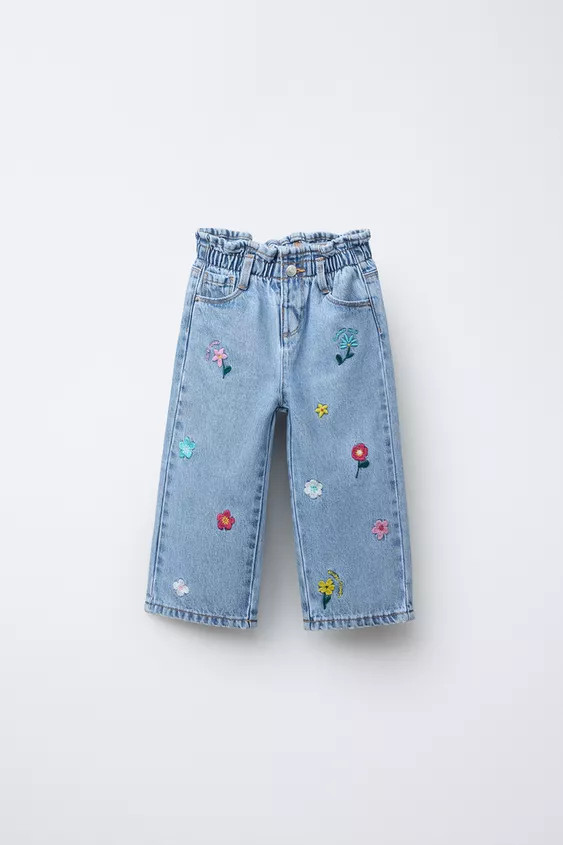 EMBROIDERED FLOWER PAPERBAG JEANS | Zara US
