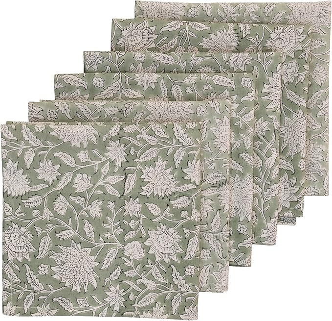 Handblock Print Patterned Cotton Cloth Napkins Set of 6, Washable, Reusable Napkins for Cocktail ... | Amazon (US)