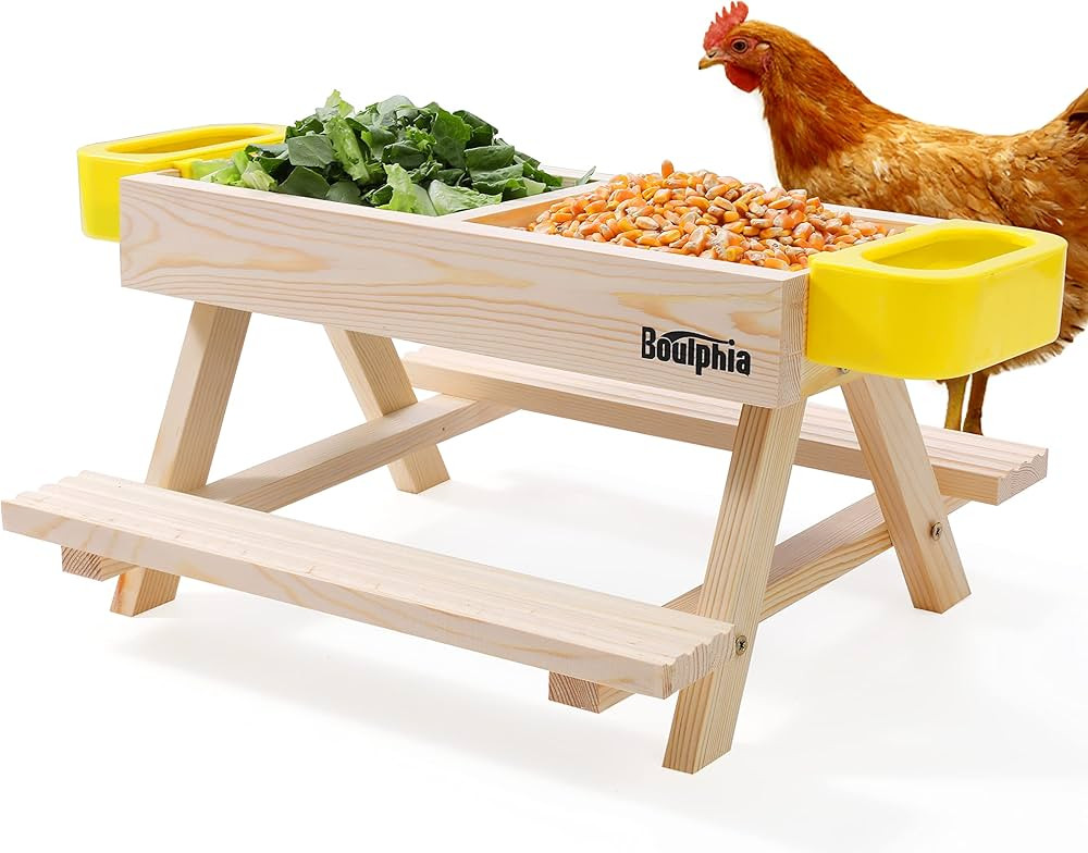 Chicken Feeders and Waterers, Chicken Feeder No Waste Kit with Picnic Table and 2 Water Feeder, H... | Amazon (US)