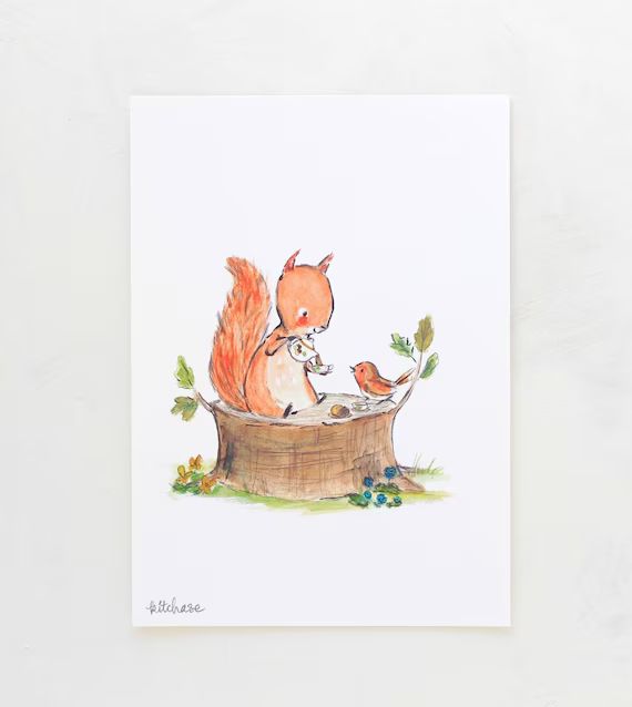Woodland Nursery Art Forest Art Squirrel Tea Giclée Print - Etsy | Etsy (US)