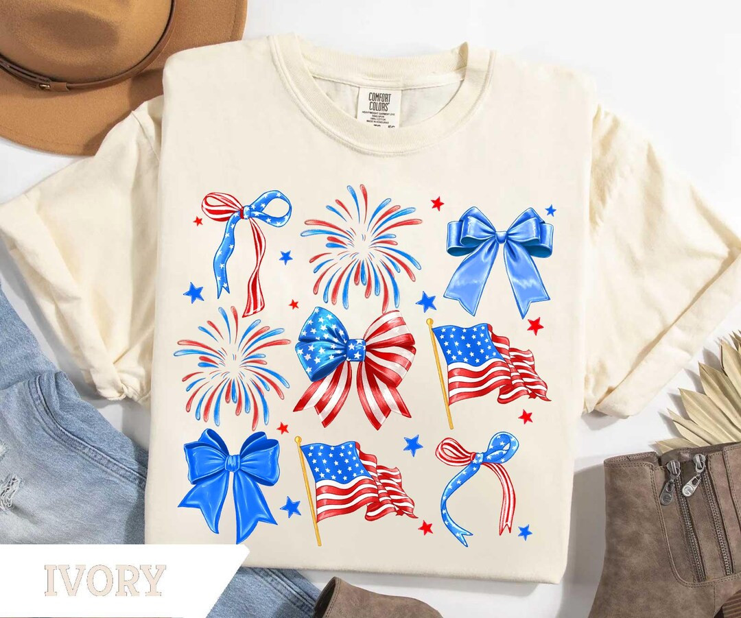 Coquette 4th of July Shirt, Patriotic Bow Tee, American Flag Ribbon T-Shirt, Cute USA Independenc... | Etsy (US)