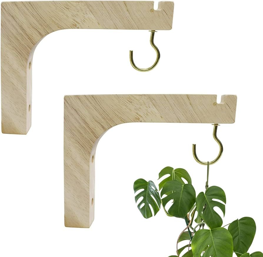 Fujinzhu 2 Pack Plant Hanger Hooks, Wall Mounted Plant Hanging Hooks, Wooden Hooks for Hanging Pl... | Amazon (US)