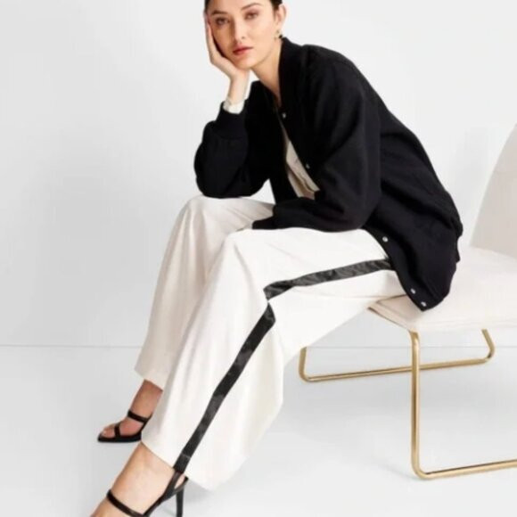 NWT Future Collective Wide Leg Trousers | 4X | Cream with Black Stripe | Poshmark