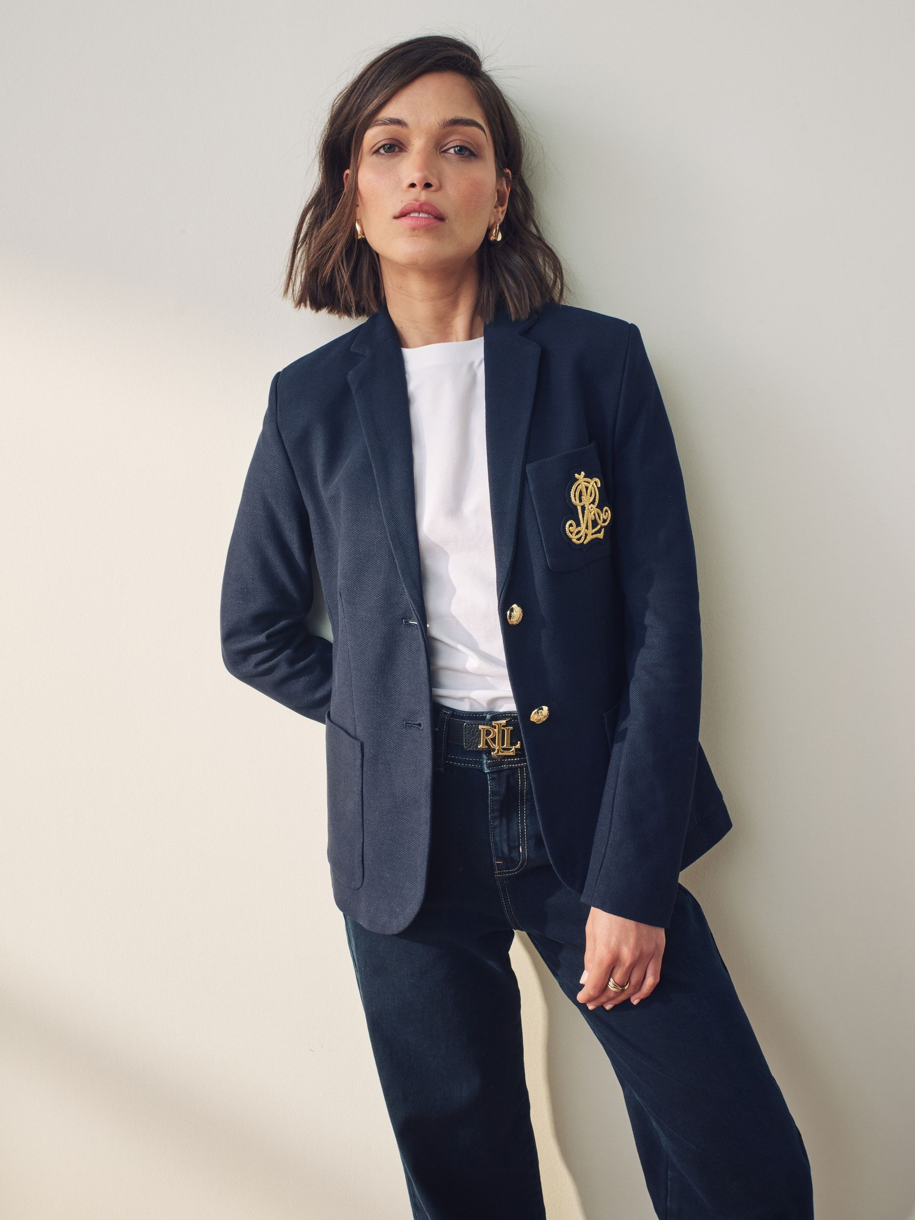 Lauren Ralph Lauren Lauren Ralph Lauren Navy Blue Slim Fit Anfisa Bullion Jacquard Blazer | Next US