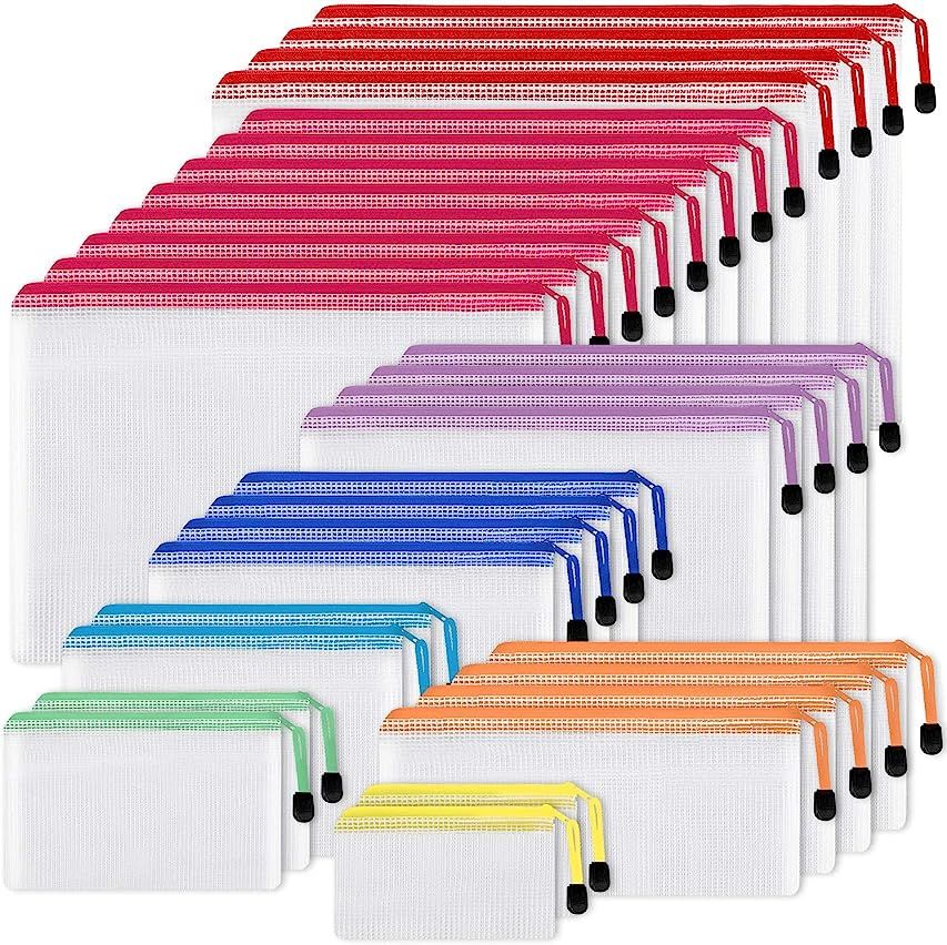 EOOUT 36pc Mesh Zipper Pouch Document Bag, Plastic Zip File Folders in 11 Colors, Letter Size, A4 Si | Amazon (US)