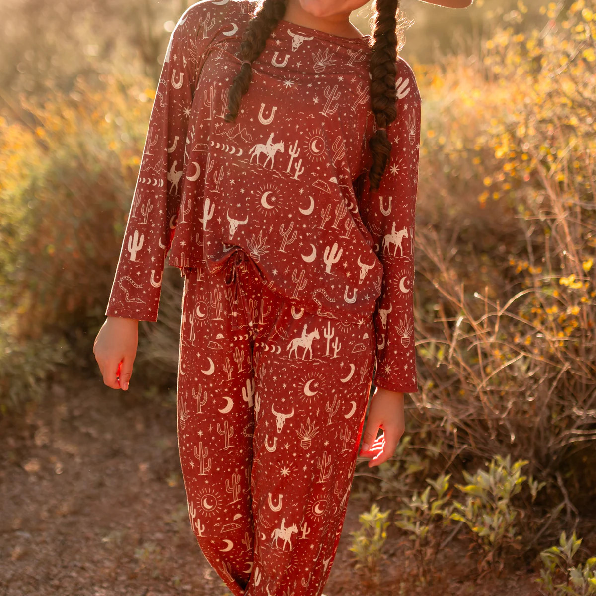 Girl's Long Sleeve and Pants Set in Western Desert | Silks Design