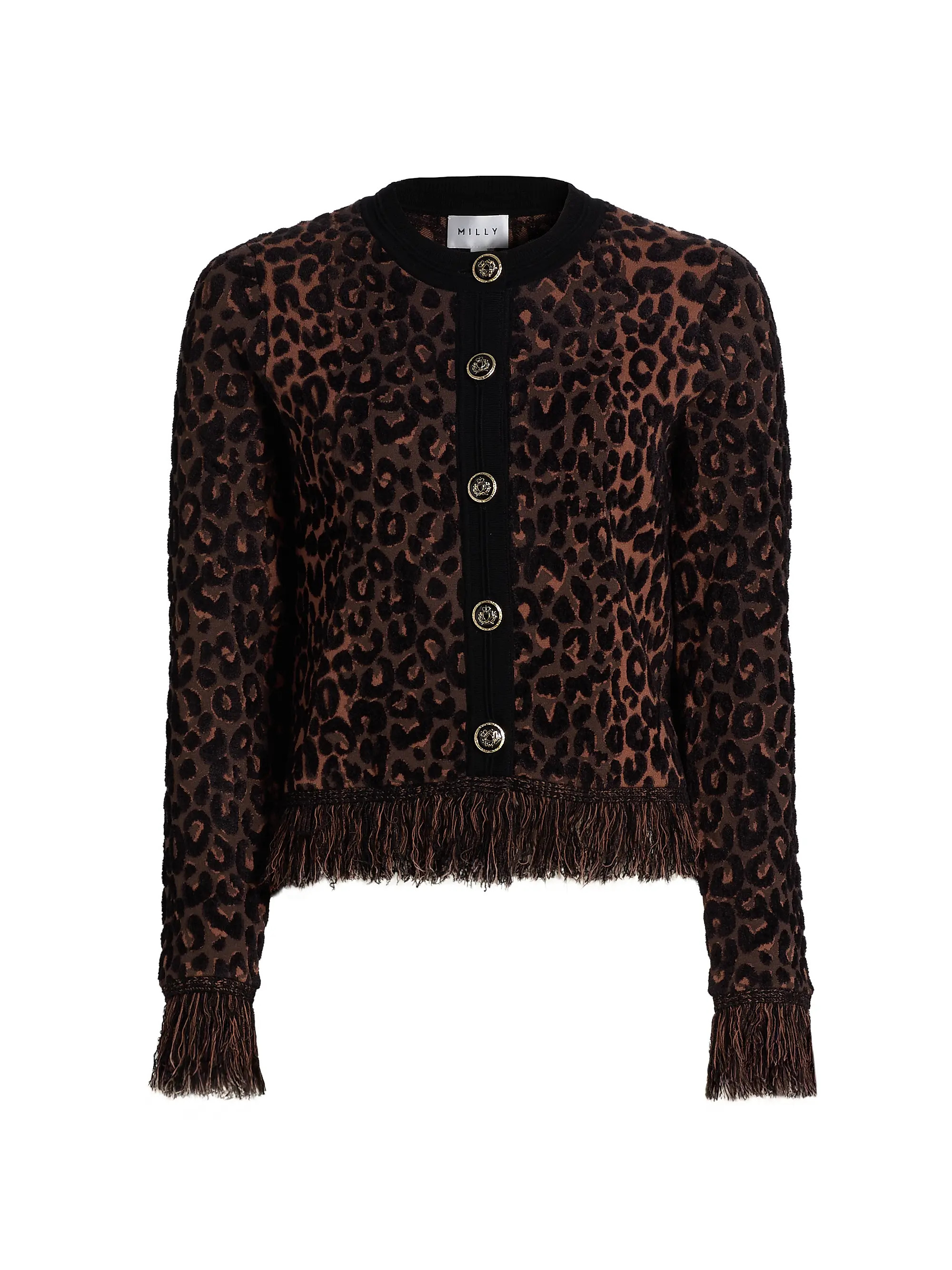 Milly Textured Leopard Fringe Cardigan | Saks Fifth Avenue | Saks Fifth Avenue