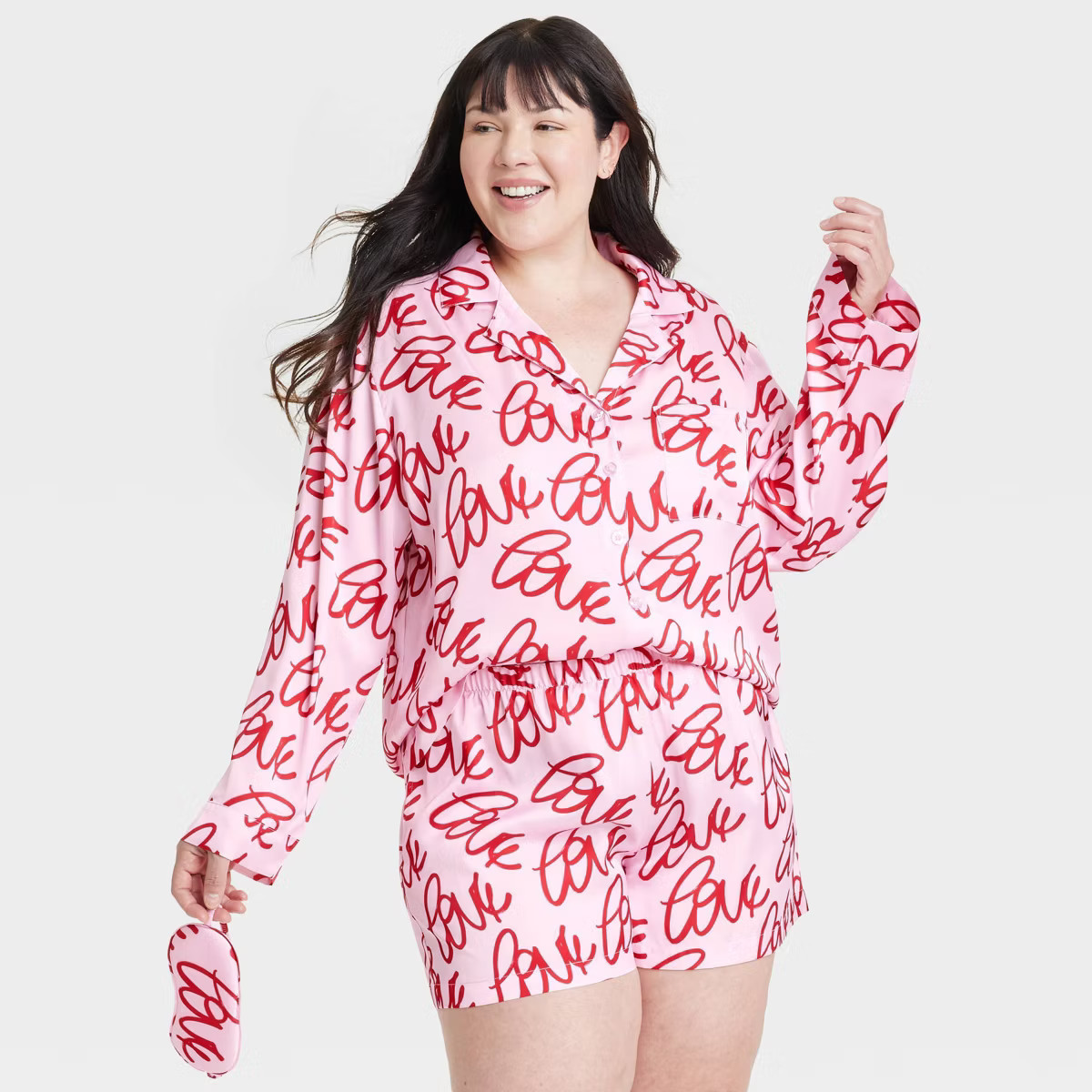 Women's 3pc Satin Long Sleeve Top and Shorts Pajama Set with Eye Mask - Auden™ | Target